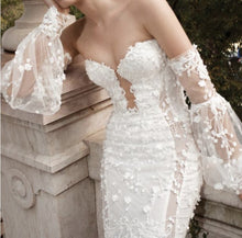 C2023-SS71B - strapless 3D embellished wedding gown with detachable long sleeves