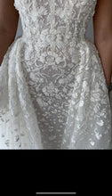 C2023-CS081 - short cap sleeve beaded lace wedding gown with detachable skirt train
