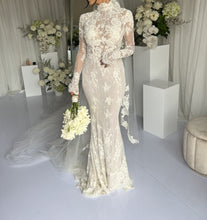 C2023-LSM5K - modest long sleeve beaded lace fitted wedding gown