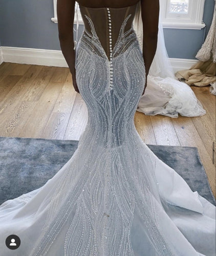 C2023-BB4H - vestido de novia sin tirantes con forma de corazón y pedrería