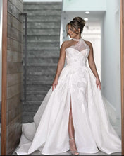 C2023-HBG28 - sleeveless ball gown wedding dress w halter neckline & split
