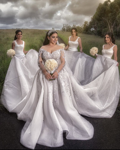 C2023-OS84 - vestido de novia de talla grande con hombros descubiertos y mangas largas