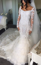 C2023-LS819 - embroidered scoop neck sheer long sleeve wedding gown