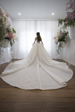 C2023-BG71Y -  beaded formal ball gown wedding dress w sheer detachable sleeve