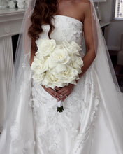 C2024-SF71H - strapless 3D embellished wedding gown with detachable satin train