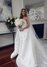 C2024-SF71H - strapless 3D embellished wedding gown with detachable satin train
