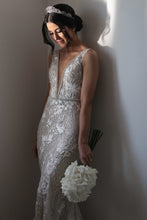 C2024-SV621 - sleeveless empire waist wedding gown w deep v-bust line