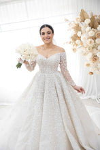 C2024-LS33S - off the shoulder wedding ball gown with long sleeves