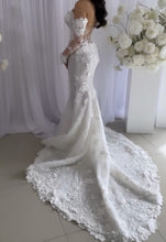 C2024-LS773 - strapless lace wedding dress with long sheer detachable sleeves