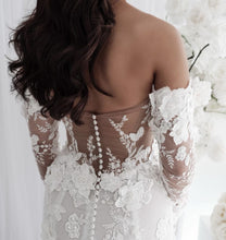C2024-LS773 - strapless lace wedding dress with long sheer detachable sleeves