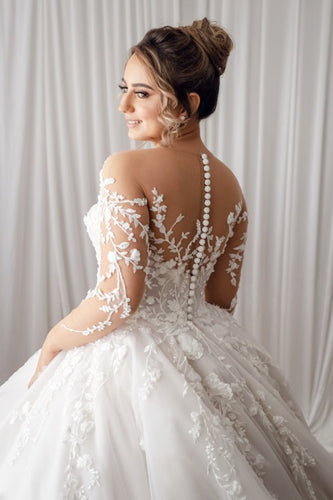 C2024-LSP319 - robe de bal de mariage grande taille transparente à manches longues