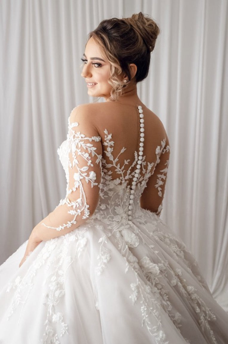 C2024-LSP319 - sheer long sleeve plus size wedding ball gown