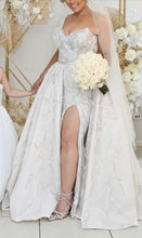 C2024-BG646 - strapless ball gown wedding dress with detachable train and leg split