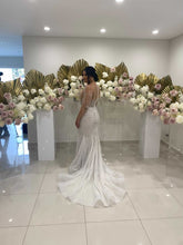 C2024-CB73 - crystal beaded wedding gown with sheer long sleeves and detachable train