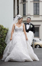 C2024-BG286 - sleeveless ball gown wedding dress with cathedral train and open bust line