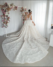 C2024-BG286 - sleeveless ball gown wedding dress with cathedral train and open bust line
