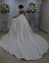 C2024-LS66T - traditional long sleeve lace wedding gown with illusion neckline