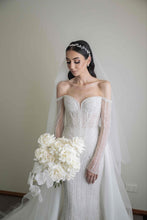 C2024-LS58B - off the shoulder beaded wedding gown with detachable long sleeves