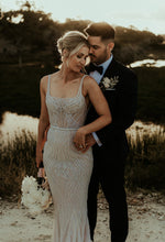 C2024-SB33S - beaded scoop neck wedding gown with thin shoulder straps