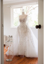 C2024-LS77B - crystal beaded wedding gown with sheer long sleeves & illusion neckline