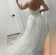 C2024-SH55 - sweetheart strapless high-low wedding gown with chapel tulle train