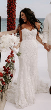 C2024-SL38 - strapless flowing wedding gown with beaded lace embellishments