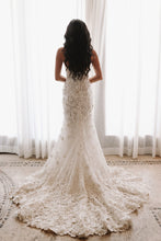 C2024-SL38 - strapless flowing wedding gown with beaded lace embellishments