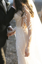 C2024-LS81s - sheer long sleeve embellished wedding gown with sexy v-neck bustline