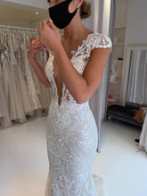 C2024-CS - short cap sleeve lace wedding gown with deep sexy v-neck bustline