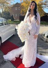 C2024-LS33V - long sleeve lace wedding gown with sexy v-bust line