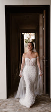 C2024-SC95 - vestido de novia sin tirantes con corpiño corsé y mangas transparentes desmontables
