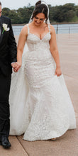 C2024-FF523 - fitted mermaid style wedding gown with 3D flower embellishments and detachable ball gown skirt
