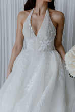 C2024-HB115 - backless halter wedding dress with v-neck and a-line ball gown skirt