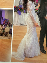 C2024-LS227V - fitted long sleeve wedding gown with open v-neck bustline