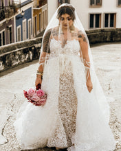 C2024-PS511 - robe de mariée grande taille sans bretelles avec ligne de taille empire et traine jupe amovible