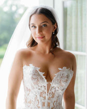 C2024-SA54 - strapless corset style wedding gown with a-line lace skirt