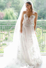 C2024-SA54 - strapless corset style wedding gown with a-line lace skirt