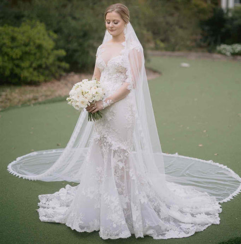 C2024-L33S - strapless sheer lace wedding gown