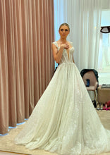 C2024-AB22 - short cap sleeve a-line wedding ball gown dress