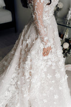 C2024-LSA87 - sheer long sleeve a-line wedding gown with illusion neckline