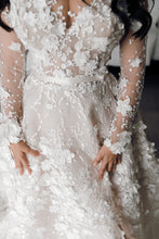 C2024-LSA87 - sheer long sleeve a-line wedding gown with illusion neckline