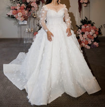 C2024-LSP551 - Plus Size ball gown wedding dress with sheer long sleeve & 3D embellishments