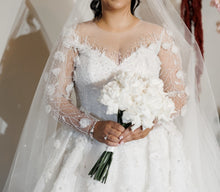 C2024-LSP551 - Plus Size ball gown wedding dress with sheer long sleeve & 3D embellishments