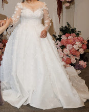 C2024-LSP551 - Plus Size ball gown wedding dress with sheer long sleeve & 3D embellishments