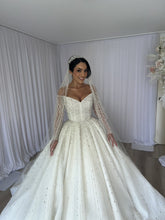 C2024-LS717 - off the shoulder beaded wedding ball gown with long sheer sleeves