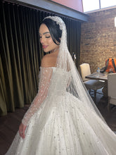 C2024-LS717 - off the shoulder beaded wedding ball gown with long sheer sleeves