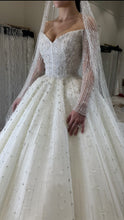 C2024-LS717 - off the shoulder beaded wedding ball gown with long sheer sleeves