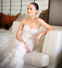 C2024-SA59 - strapless a-line 3D embossed wedding gown with corset bodice and chapel train