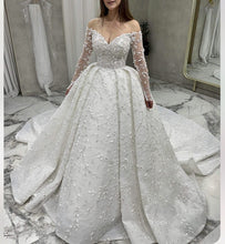 C2024-NLBC8 - long sleeve ball gown wedding dress with beaded embellishments