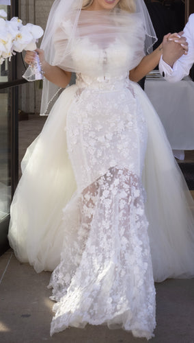 C2024-GL733 - fit-to-flare lace wedding gown with sheer insets